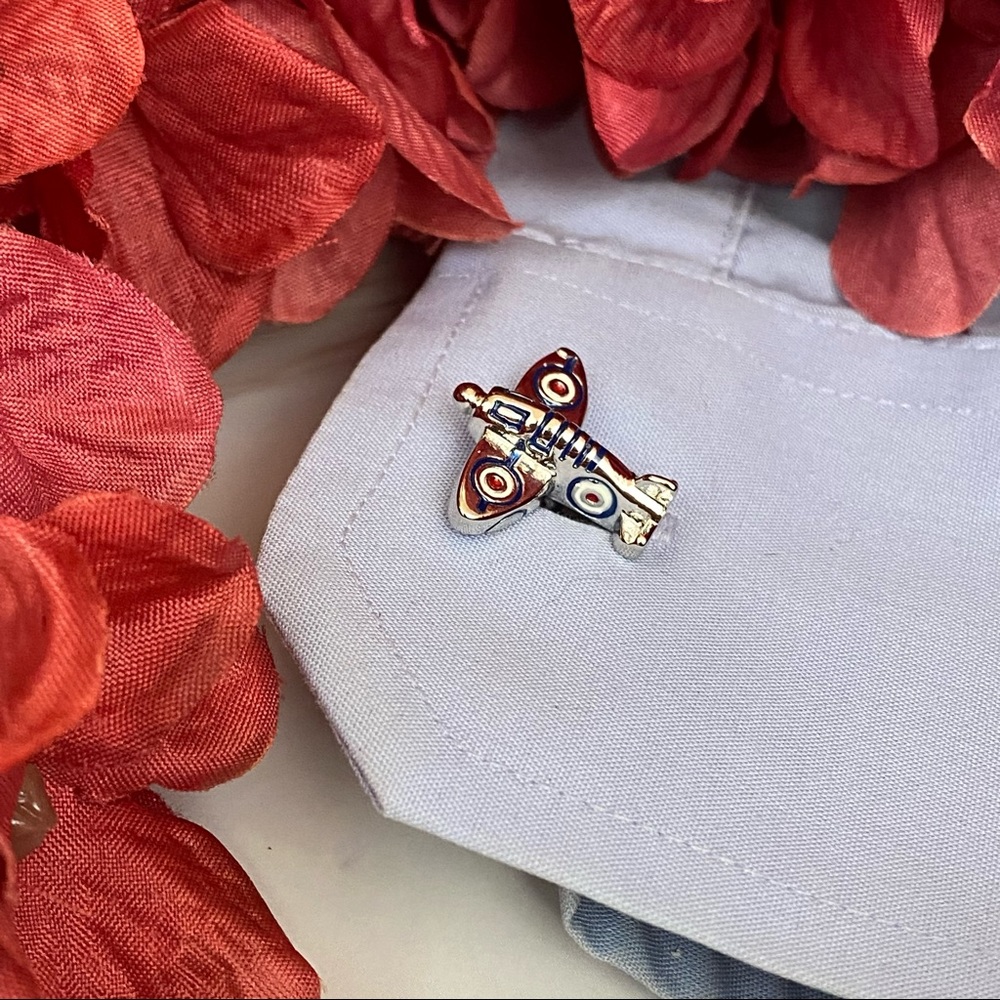 Silver Spitfire Military Airplane WWII Cufflinks - Picture 10 of 16